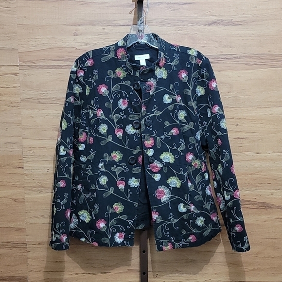Charter Club jacket black floral print size L - Picture 1 of 7